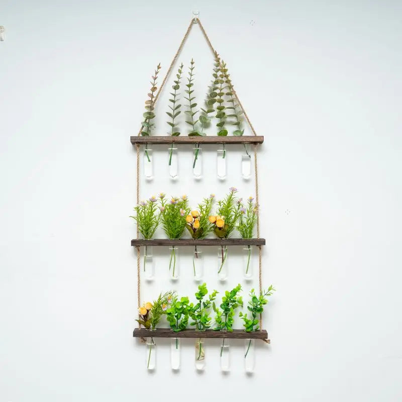 3-Layer Solid Wood Hydroponic Glass Vase Wall Decor