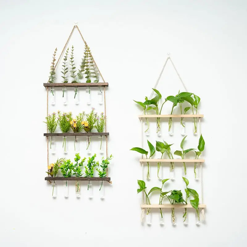 3-Layer Solid Wood Hydroponic Glass Vase Wall Decor